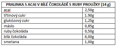 složení čokoládových pralinek s acai